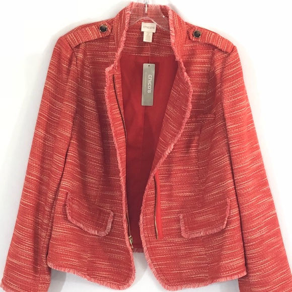 NWT Chico's Textured Fringe Jacket Orange Large/12 - Picture 2 of 8